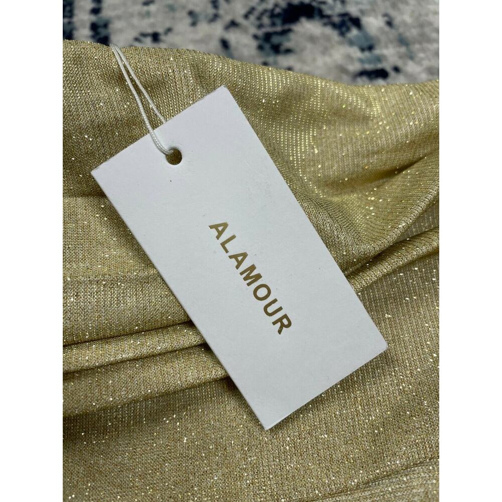 ALAMOUR Women Casual Off Shoulder Sleeve Midi Dress Party Glitter Cream XSmall - Picture 6 of 9